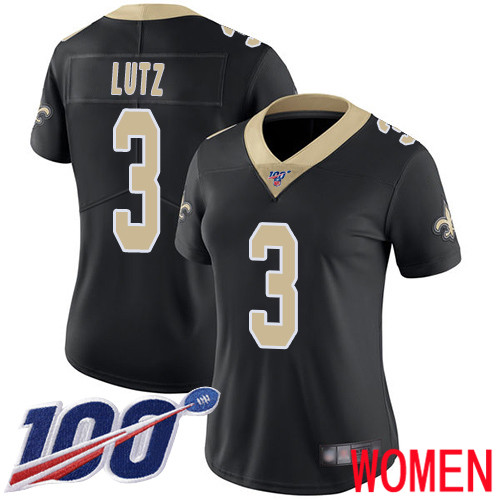 New Orleans Saints Limited Black Women Wil Lutz Home Jersey NFL Football 3 100th Season Vapor Untouchable Jersey